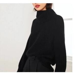 Womens Quince Baby Alpaca Wool Turtleneck Sweater Black Size L EUC!